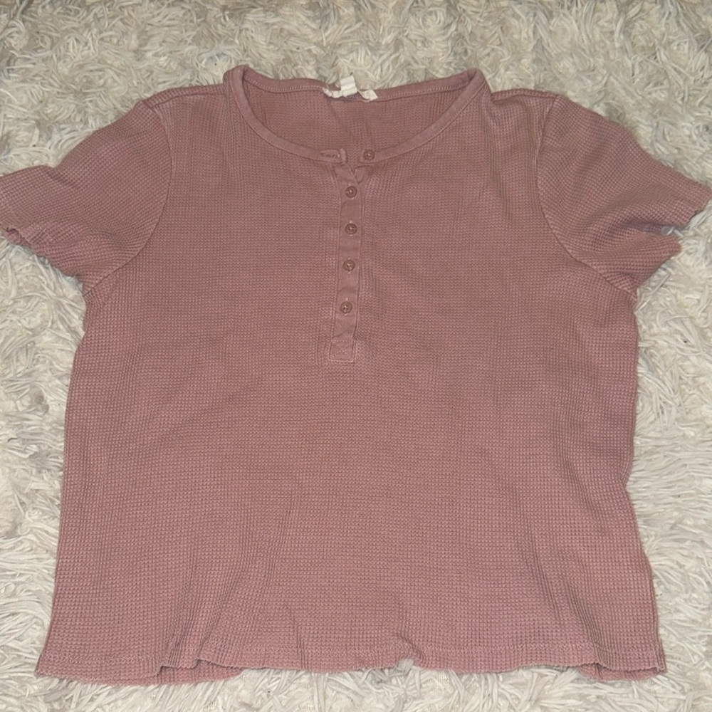 Splendid XS Short Sleeve Waffle Button-Up Shirt